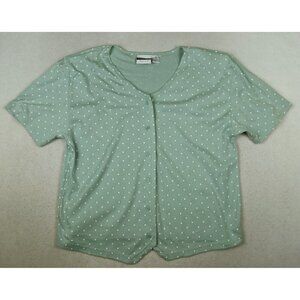 WORKABLE SEPARATES - SAGE GREEN POLKA DOT SHORT SLEEVE STRETCH KNIT TOP - 18W